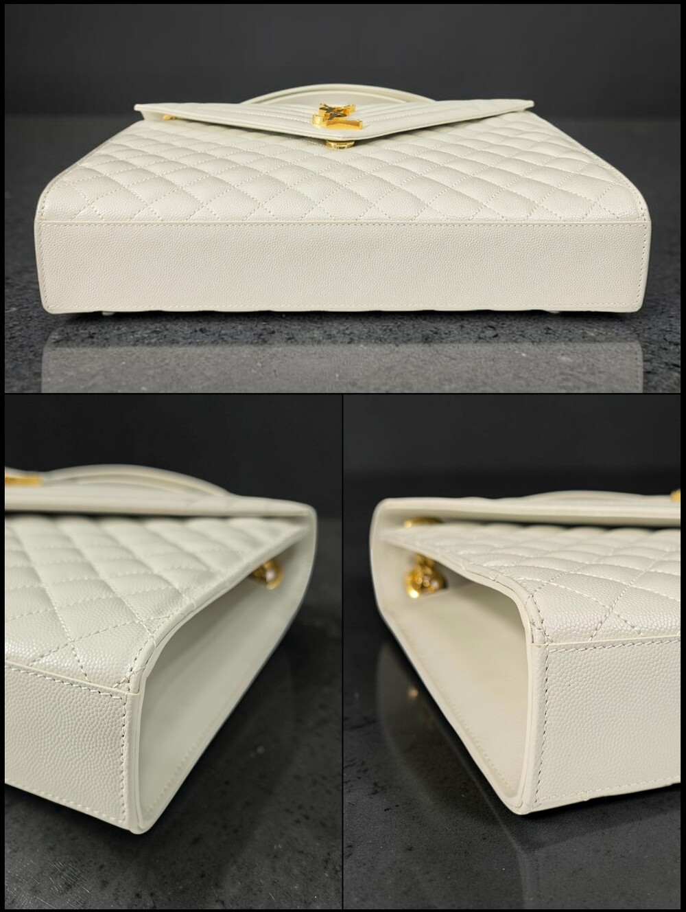 Saint Laurent Large Envelope Triquilt in Grained ivory Leather Gold Hardware - Picture 5 of 16